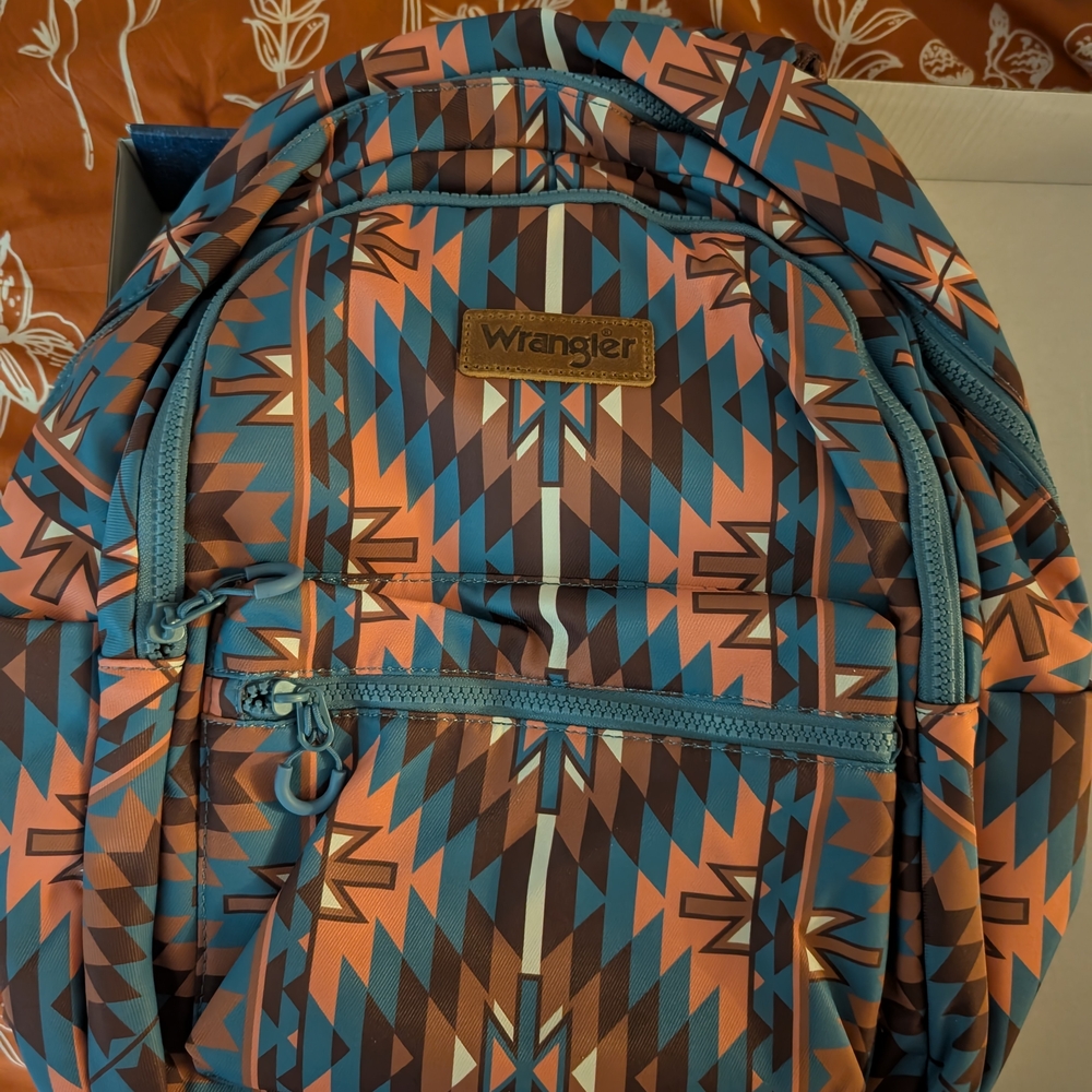 Wrangler Geometric Pattern Backpack - Blue and Brown NWT
